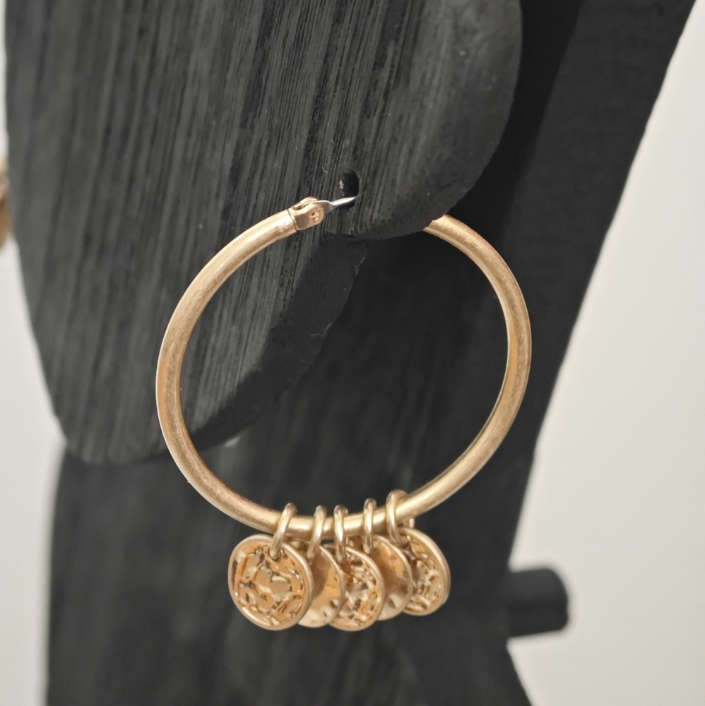Robert Lee Morris SOHO Shaky Coin Gold Tone Hoop Earrings